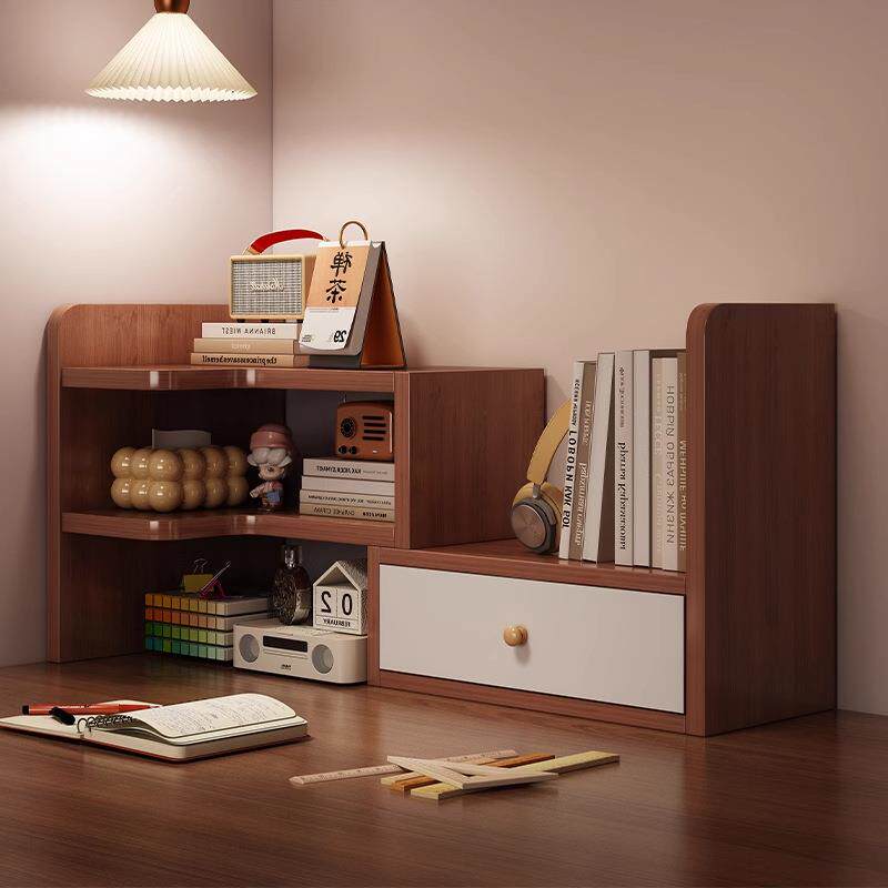 中古风桌面书架置物架办公桌上多层收纳架工位转角储物架子小书柜