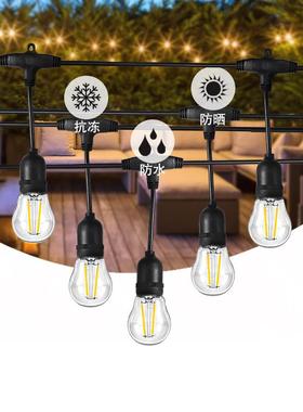 户外防水E26灯头串联线公园夜市亮化S14灯泡彩色天幕氛围灯头串灯