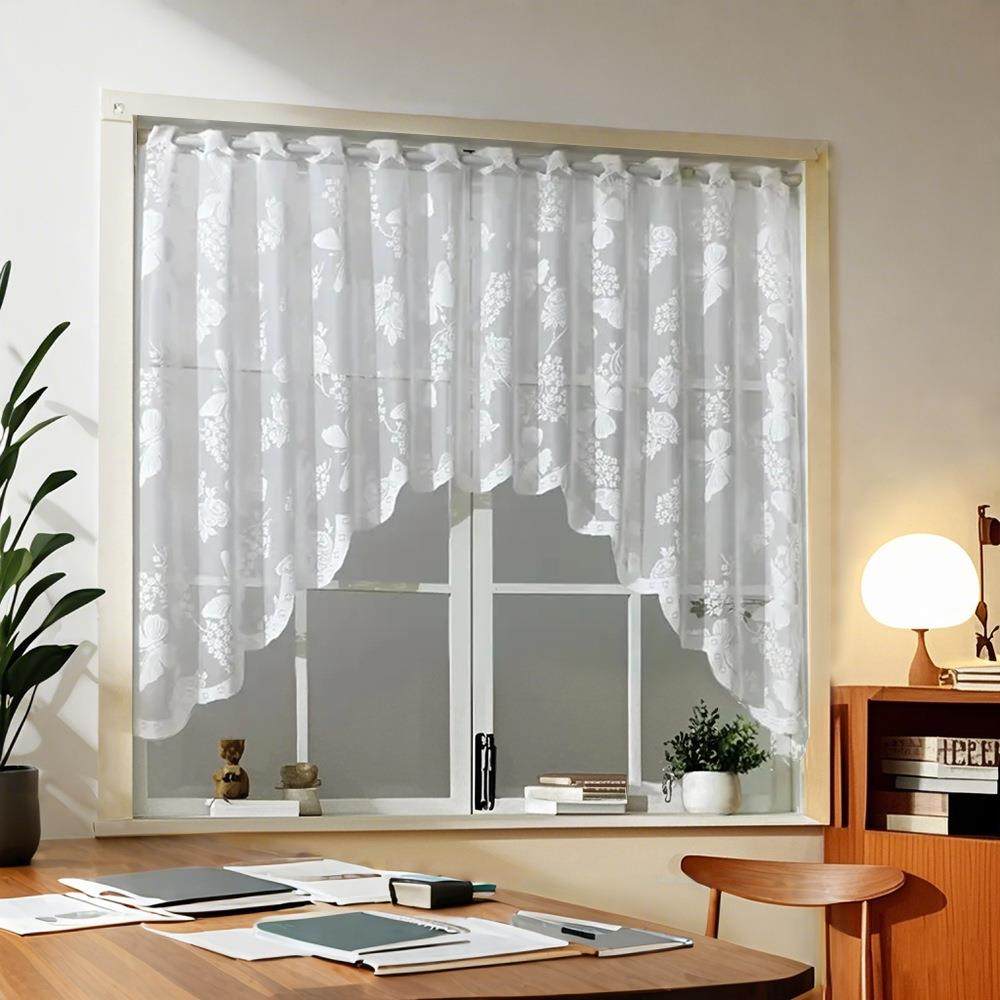 成品现货跨境蕾丝编织蝴蝶花卉门帘门框帘头小窗户短帘外贸小窗帘