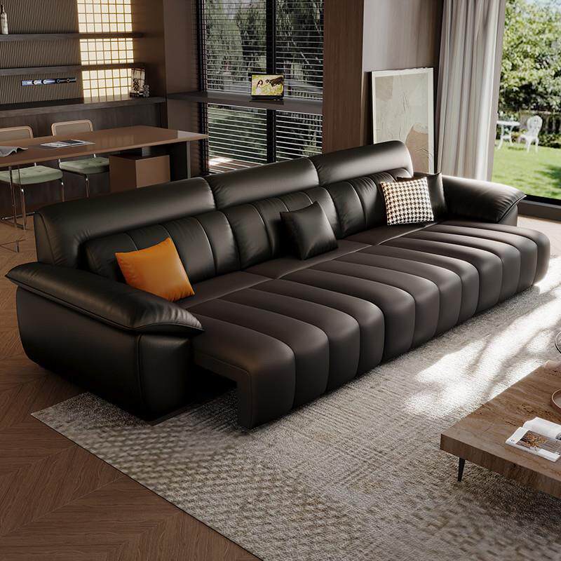 新款2025钢琴键电动沙发加厚头层牛皮直排现代简约客厅智能沙发床