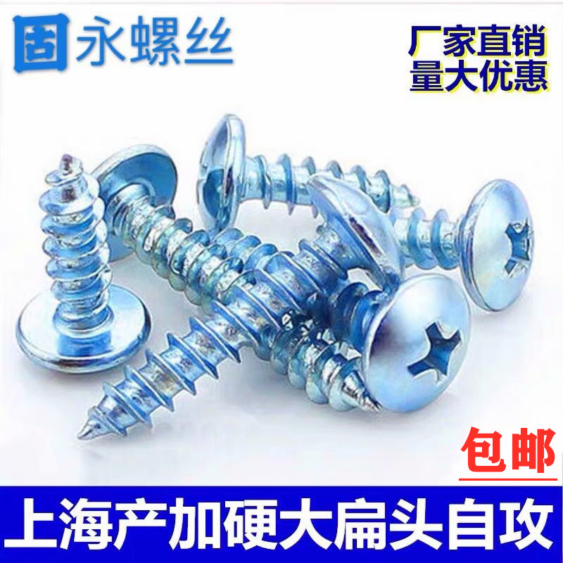 加硬蓝白镀锌大扁头螺丝圆头自攻十字螺D钉木牙自攻螺丝钉M3 M4 M