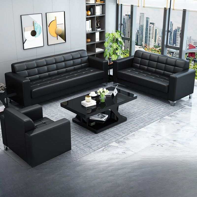 现代简约商务办公室会客办公沙发茶几组合皮艺三人位沙发小型接待