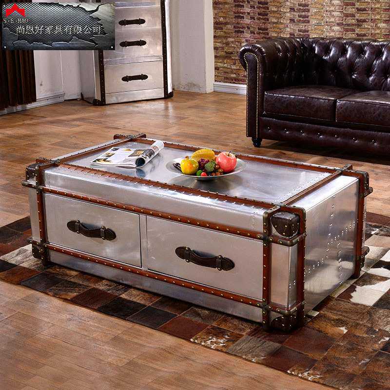 仿古铝皮loft工业风铆钉长方型茶几欧美式做旧个性收纳柜储物箱子