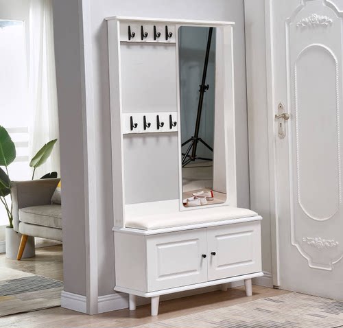 小芸豆穿衣镜衣架坐凳一体