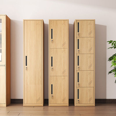 单门更衣柜铁皮柜带锁员工柜健身房浴室储物柜钢制办公室木纹衣柜