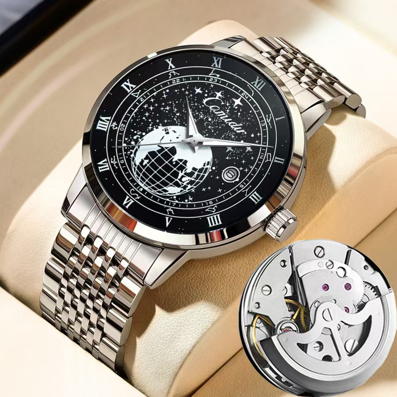 watches for men手表男士扫秒走针夜光防水机械风手表双日历腕表