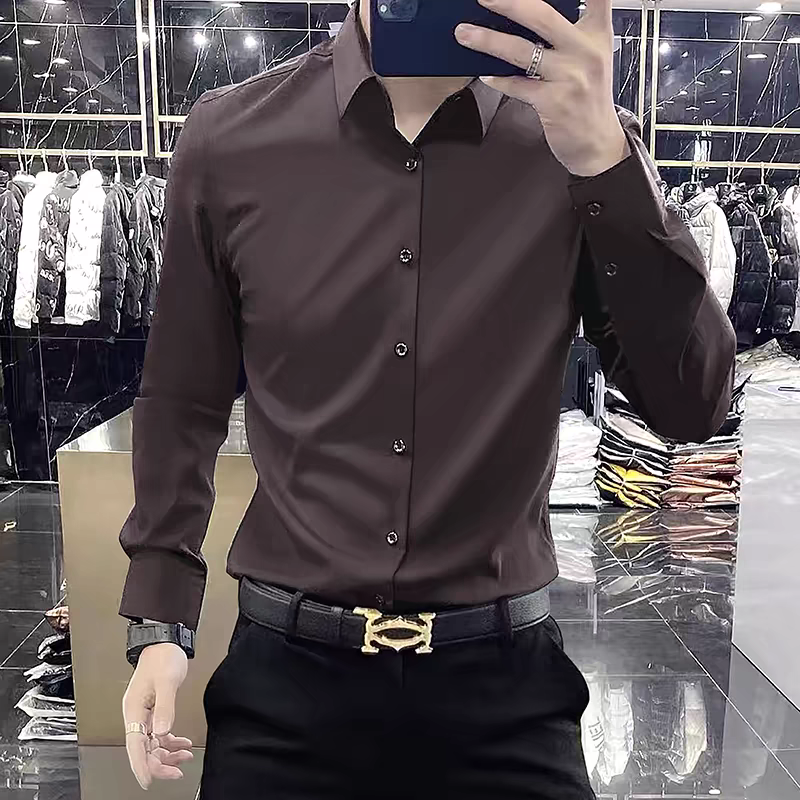 秋丝光免烫无痕长袖衬衫男装上衣
