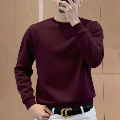 秋长男卫衣圆领T恤丝光莱赛尔棉