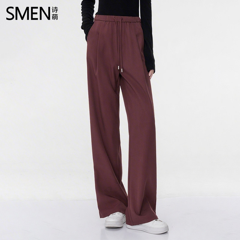 SMEN诗萌慵懒风高腰系带阔腿裤女2026春夏宽松休闲垂感直筒长裤子