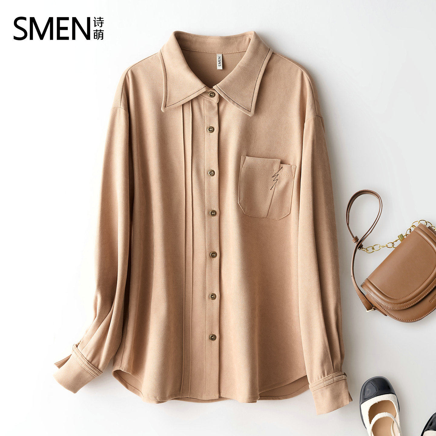 Smen诗萌法式复古衬衫女2026春秋新款内搭长袖衬女设计感小众上衣