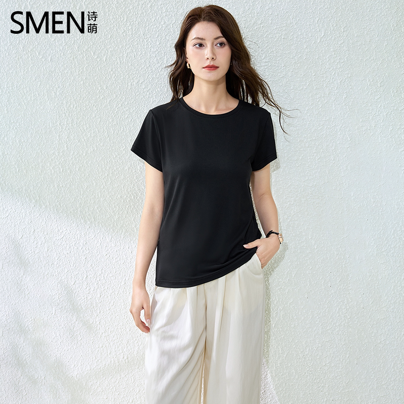 SMEN诗萌2026夏圆领短袖T恤女士轻薄透气弹力修身型面膜t专柜新品