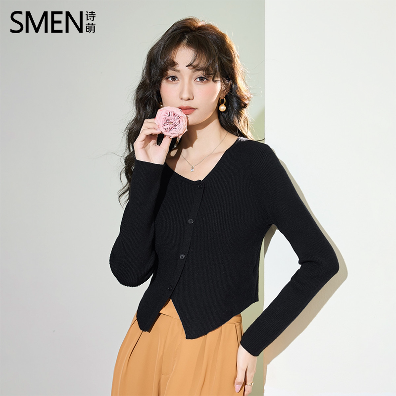 SMEN诗萌V领纽扣针织开衫显瘦女