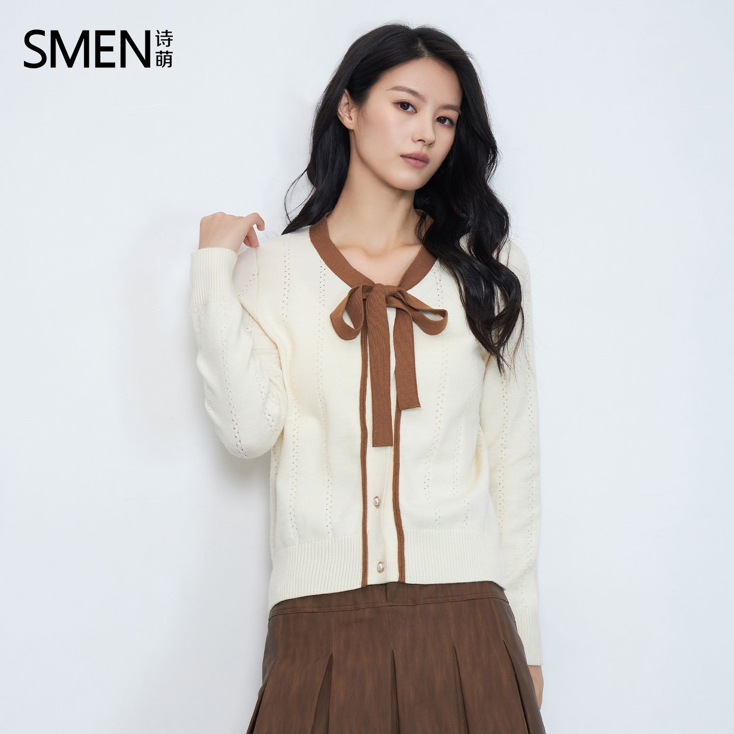 诗萌小香风蝴蝶结针织开衫女