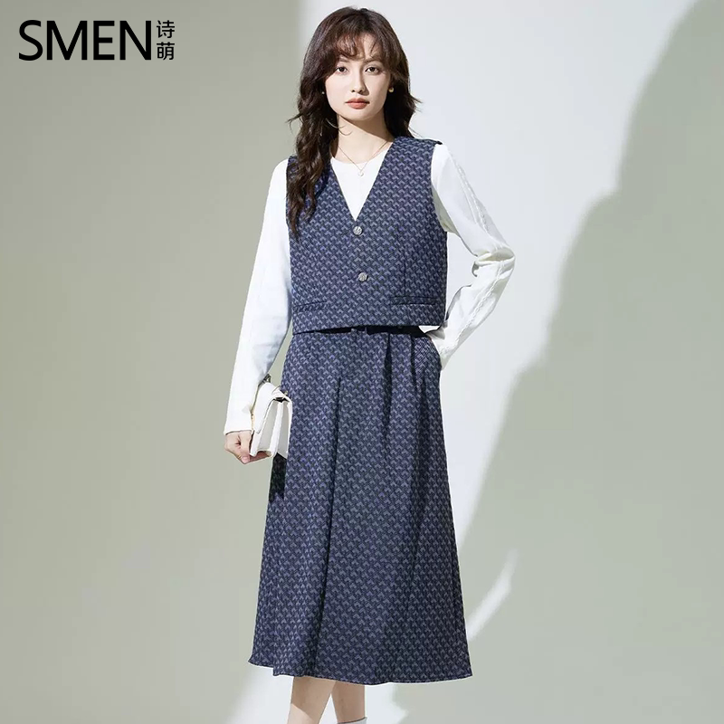 SMEN诗萌法式复古茶歇裙收腰显瘦