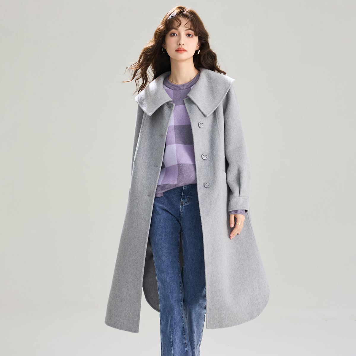 大翻领长款双面呢大衣Smen诗萌