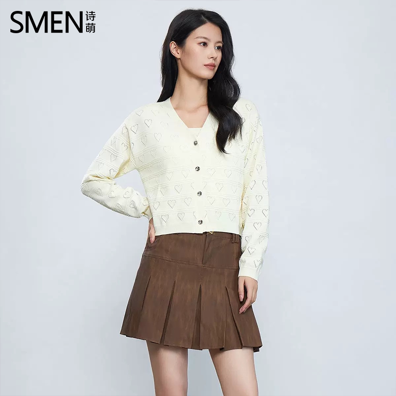 SMEN诗萌镂空爱心针织吊带两件套