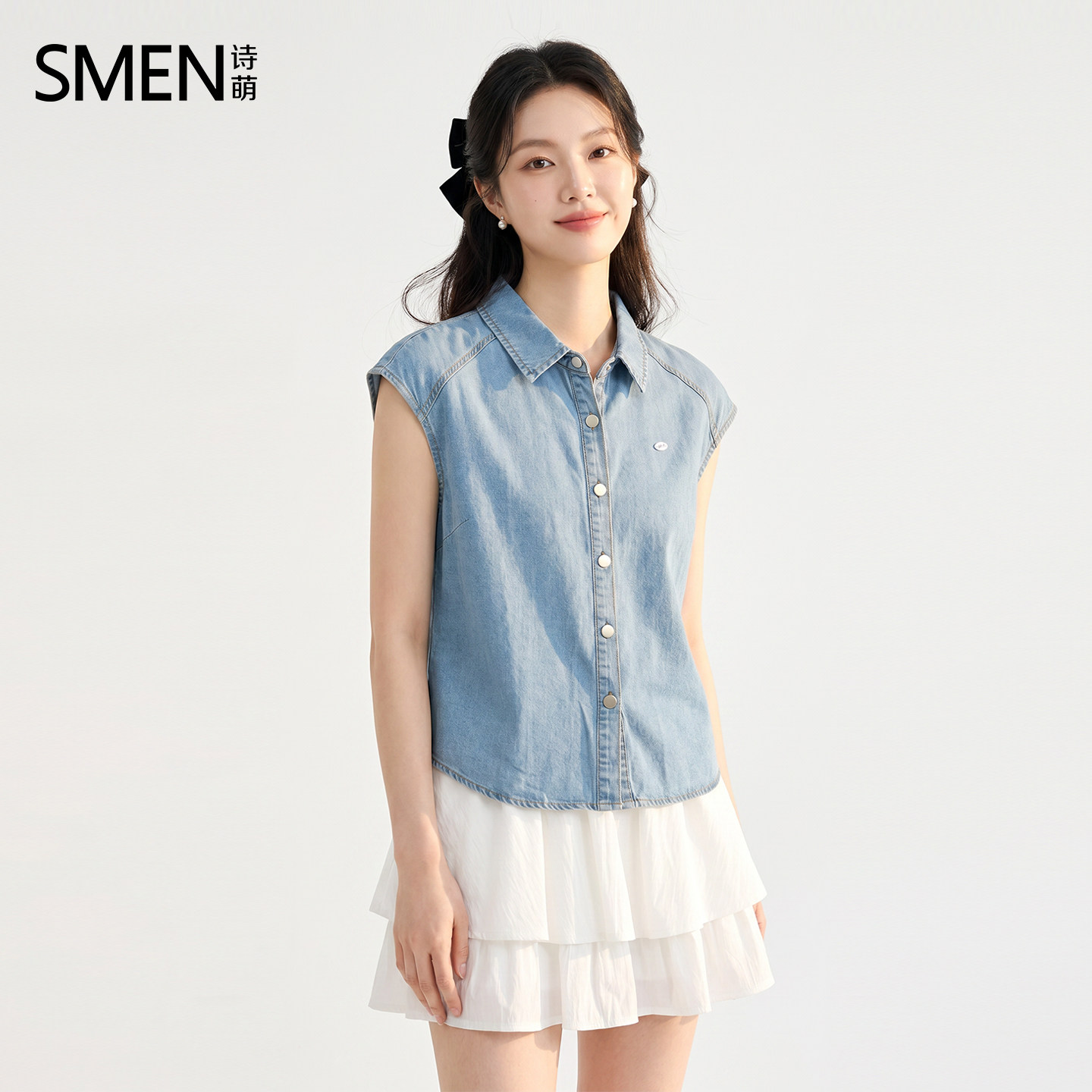 SMEN诗萌日系牛仔衬衫套装女薄款