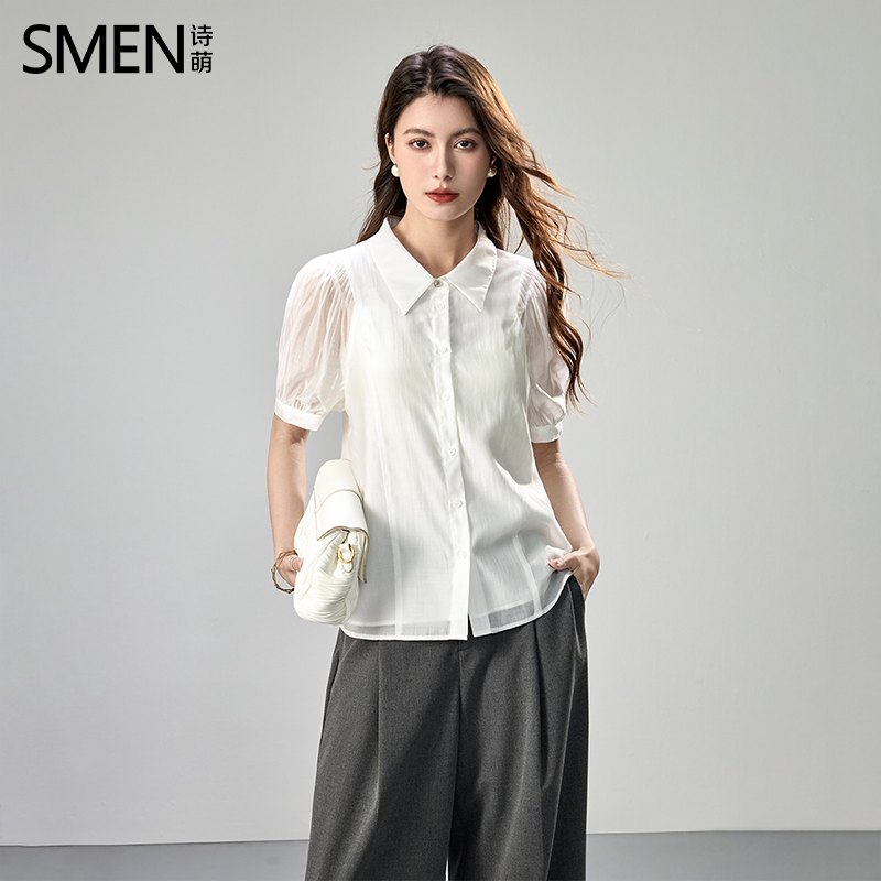SMEN诗萌2026夏复古灯笼袖衬衫女