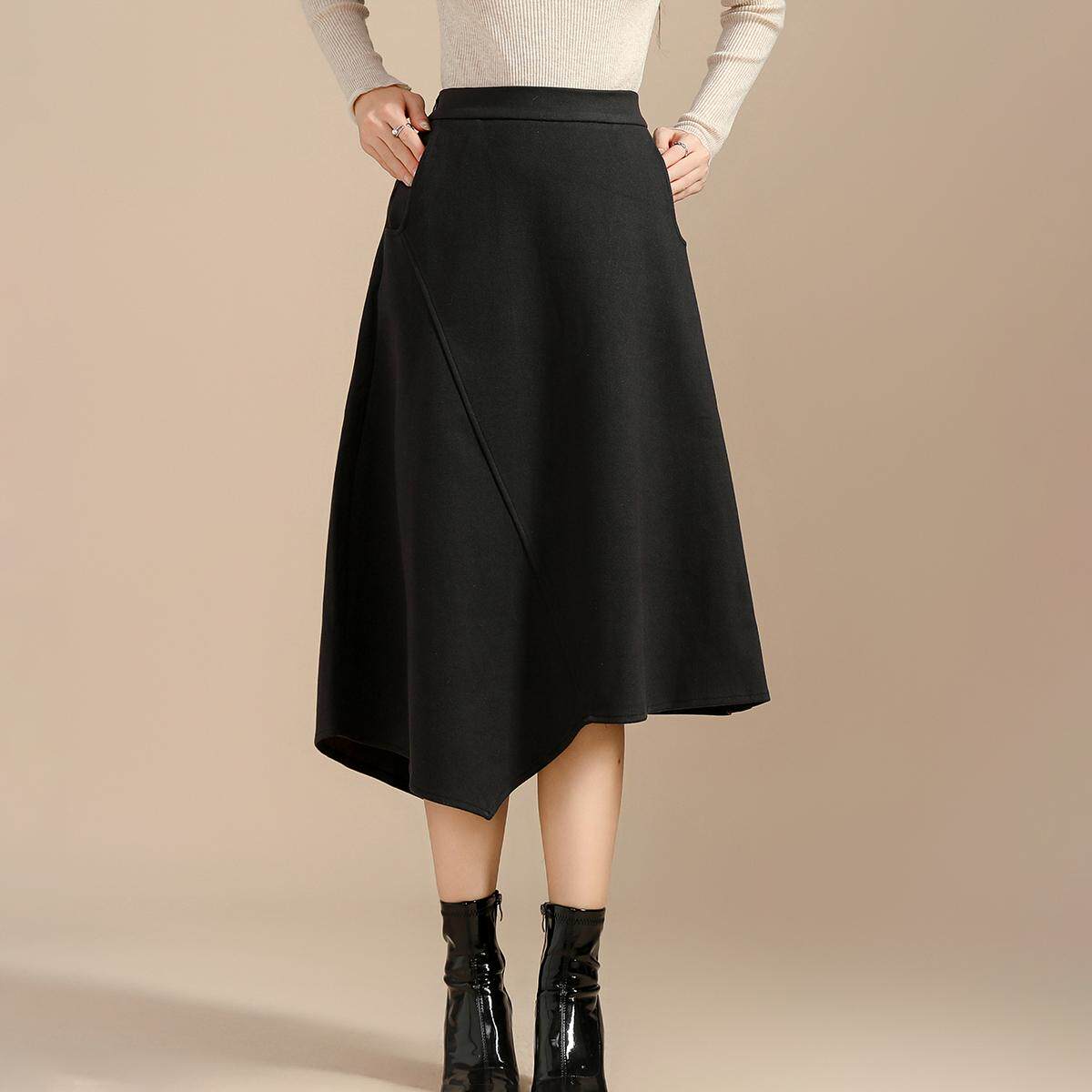 诗萌分割设计感半身裙女2025夏季气质通勤百搭不规则中长款裙子