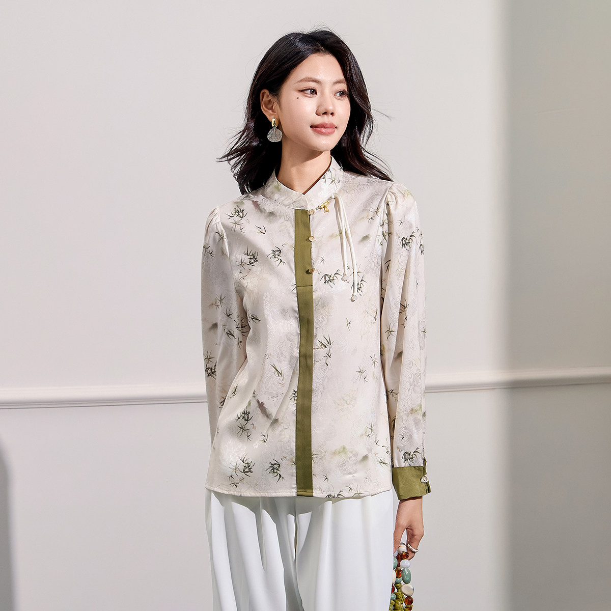诗萌新中式盘扣长袖衬衫女显瘦