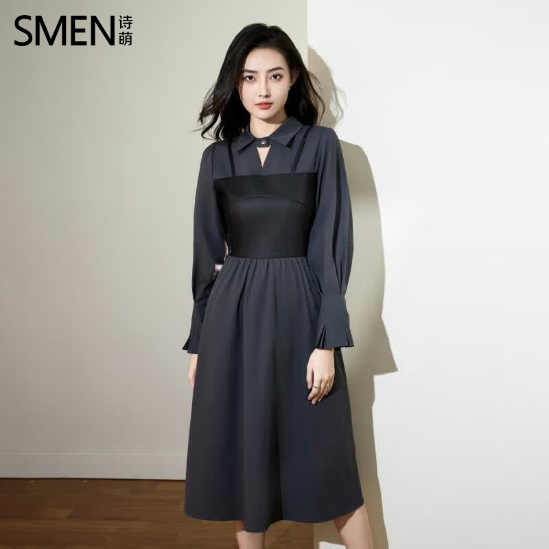 SMEN诗萌2026秋季新款复古连衣裙