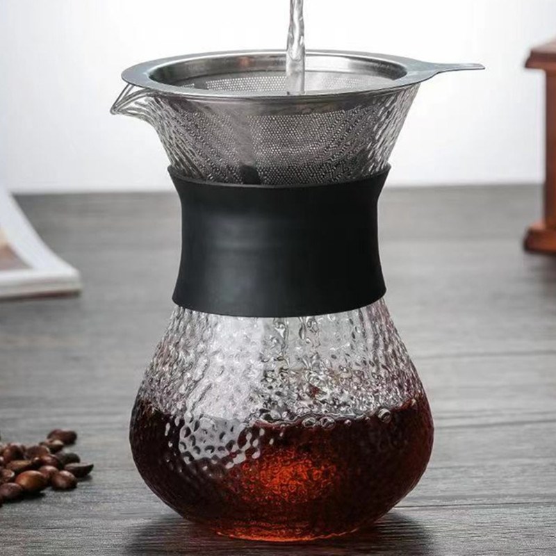 【2件套】大容量锤纹玻璃摩卡壶咖啡过滤器手冲咖啡壶套装滴漏式