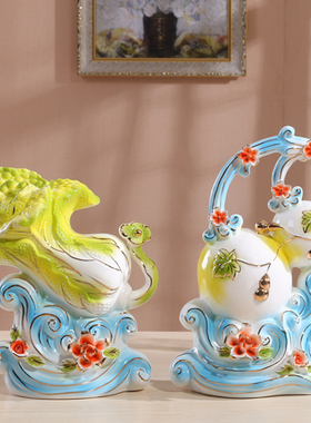 创意葫芦摆件招财白菜陶瓷家居小装饰品客厅酒柜电视柜卧室内摆设