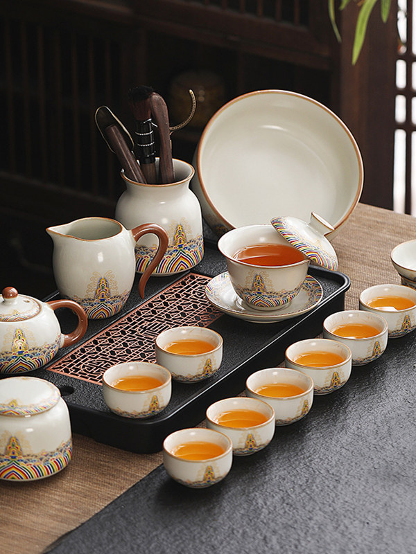 轻奢高档汝窑功夫茶具2025新款家用泡茶陶瓷盖碗茶壶茶杯子套装
