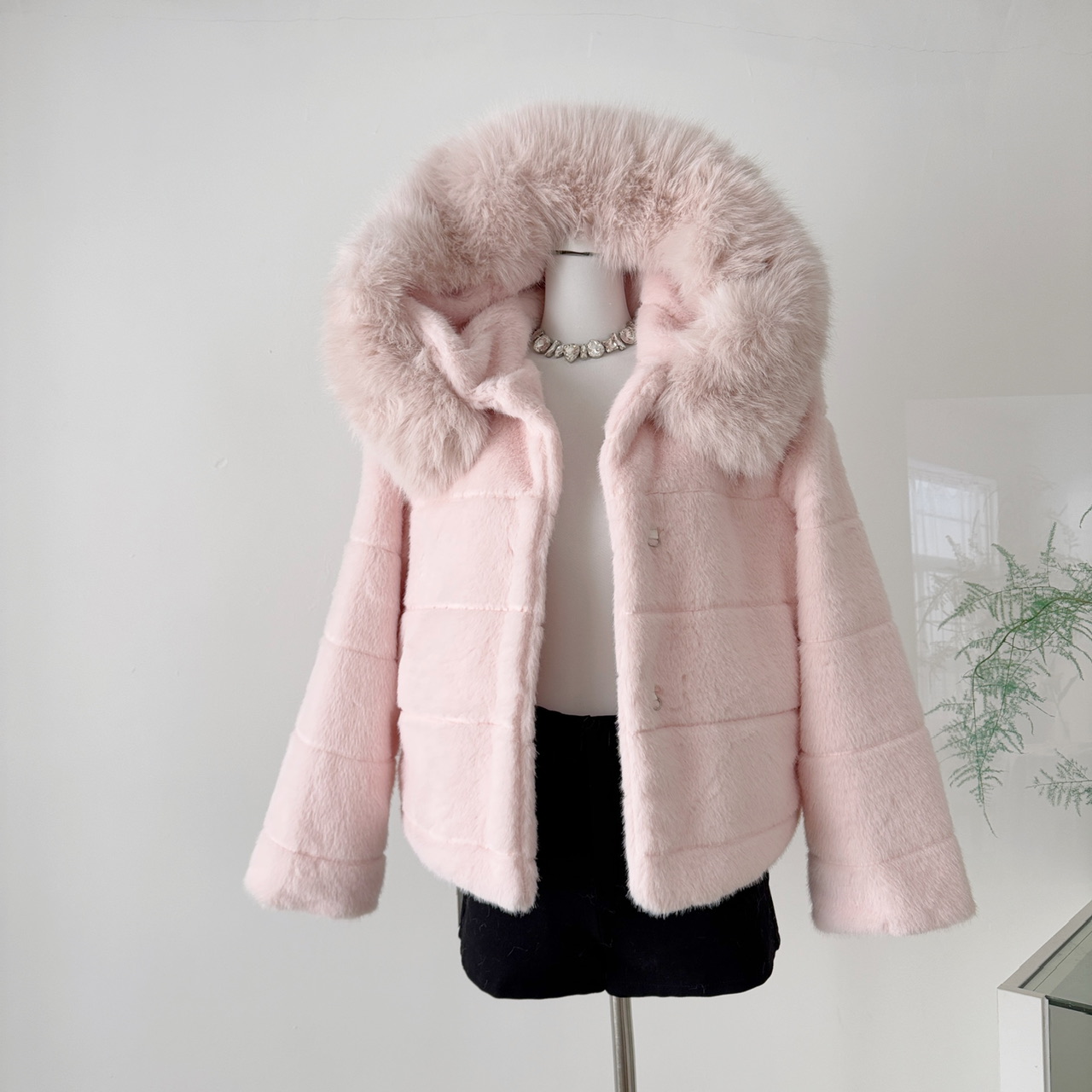 kubiliv娇娇貂定染连帽中长款环保仿貂皮草氛围感毛毛外套女