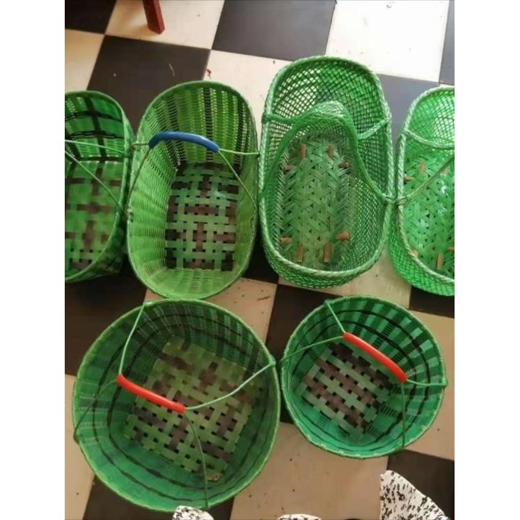 手工编织塑钢带提篮浴室防水提篮PET洗澡提篮菜篮子手工竹编篮子