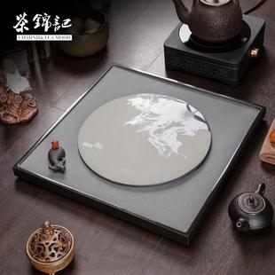 茶锦记乌金石茶盘家用整块天然石茶具托 托盘现代简约正方形干泡