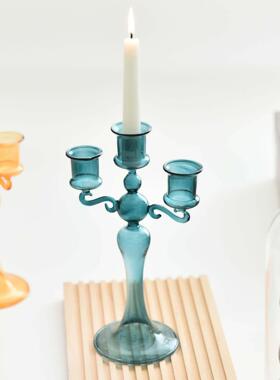 创意法玻烛台璃浪漫烛光晚餐彩色道蜡烛台家居ltao1008摆件式婚礼
