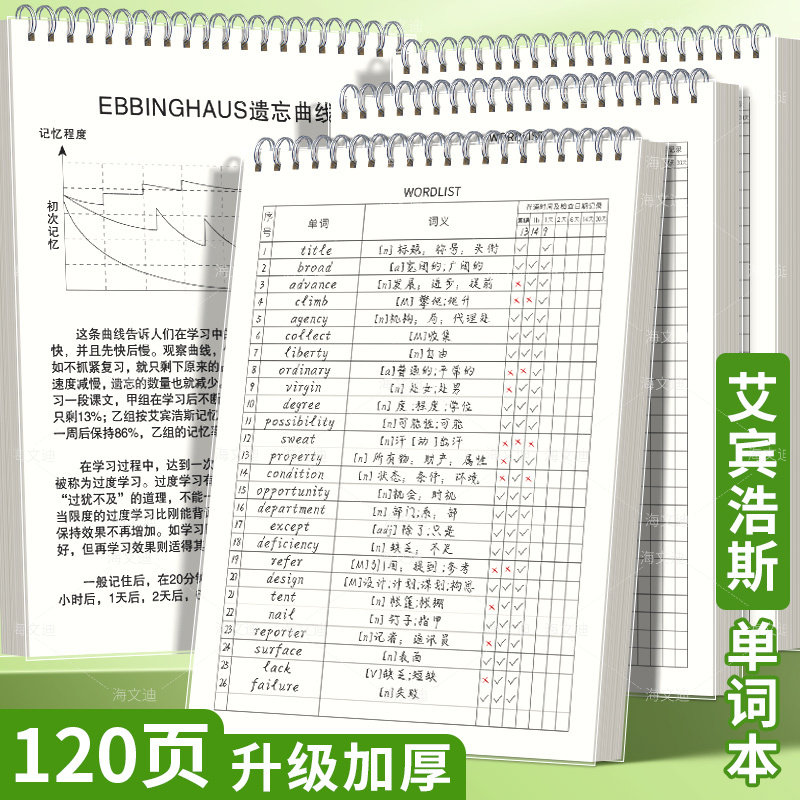 英语单词本默写本记忆艾宾浩斯遗忘曲线记背神器积累考研大学生纸便携式学习笔记本子初高中背诵听写速记活页