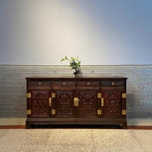 老挝大红酸枝餐边柜满工雕交趾黄檀木餐桌加厚独板原木实木餐边柜