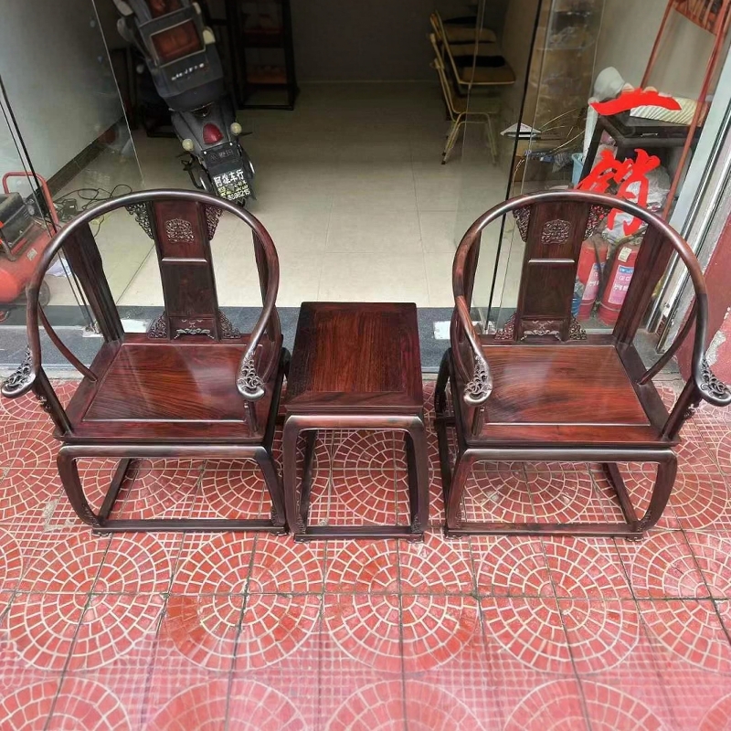 红木家具老挝大红酸枝圈椅三件套交趾黄檀木明式椅子榫卯工艺组合