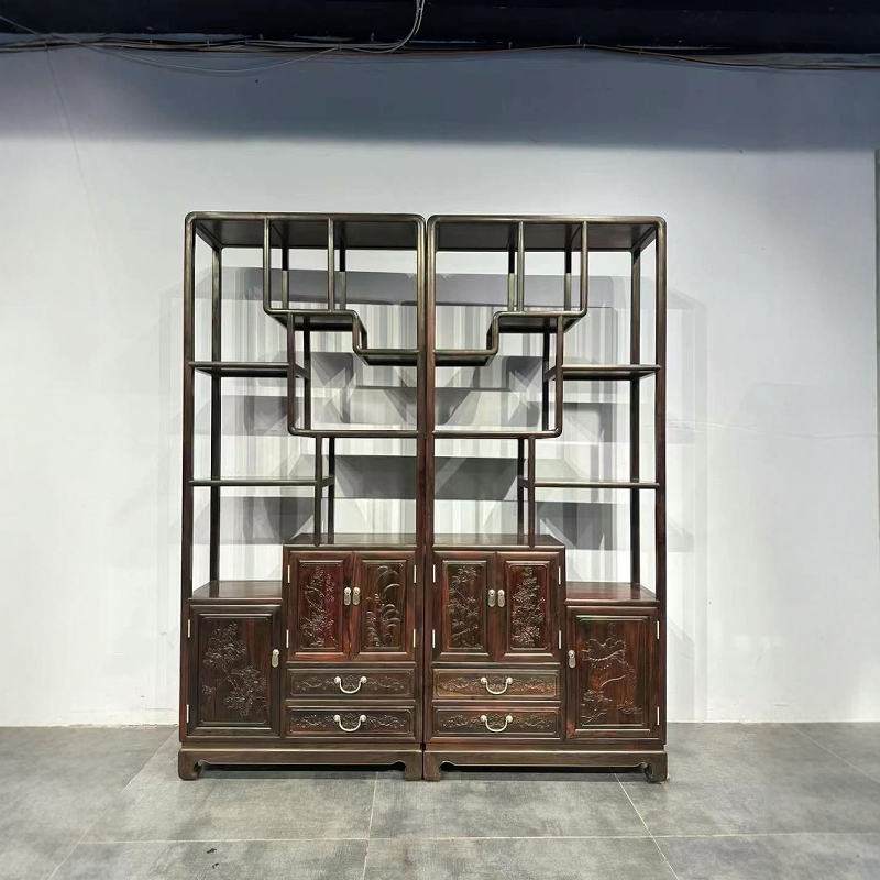 老挝大红酸枝博古架书架红木家具榫卯复古博古架展现典雅贵族风范