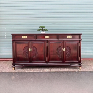 老挝大红酸枝餐边柜独板交趾黄檀木勾边四联橱储物柜素面榫卯工艺