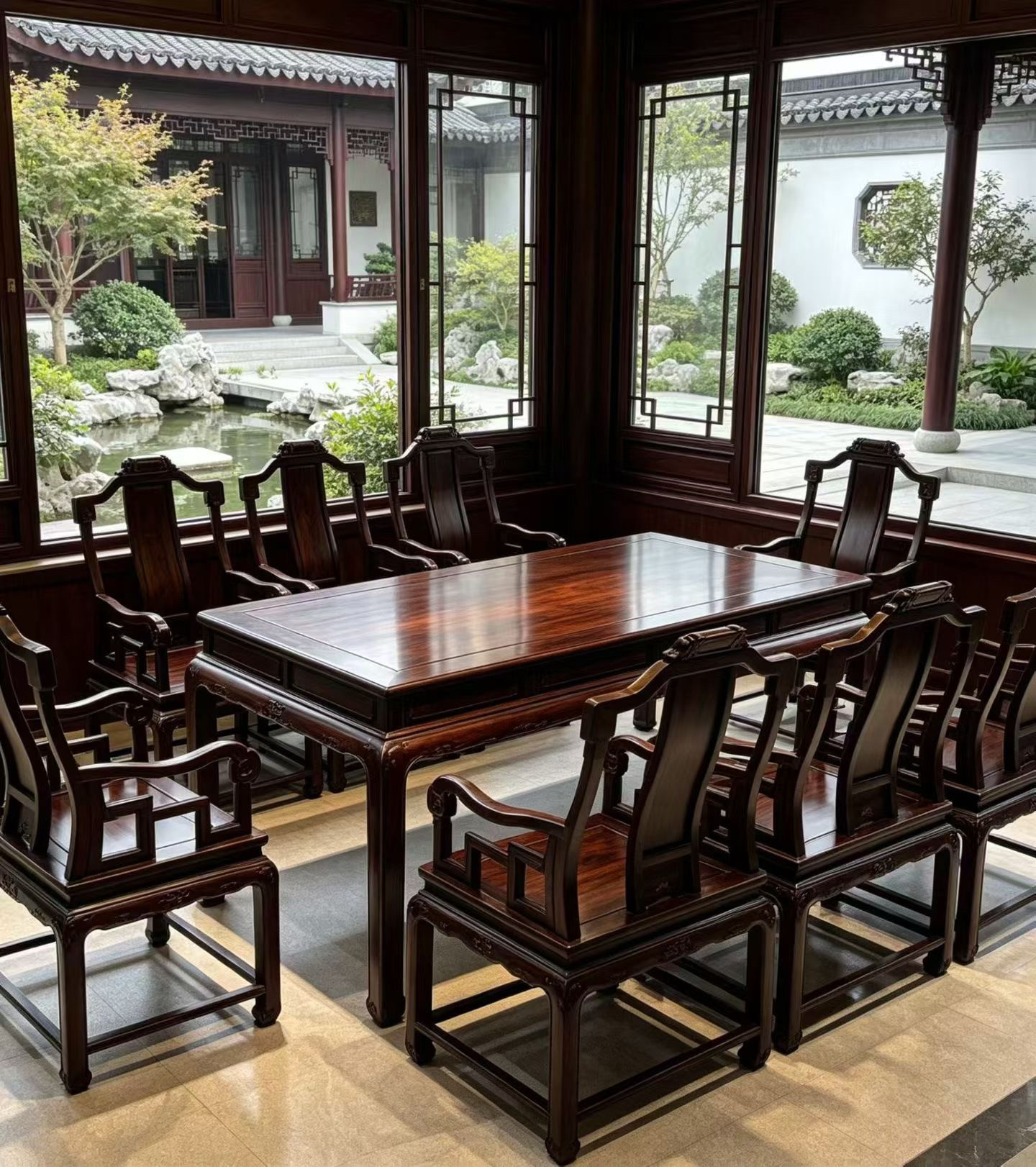 大红酸枝交趾黄檀茶桌椅组合中式实木茶台茶几茶桌椅明清古典家具