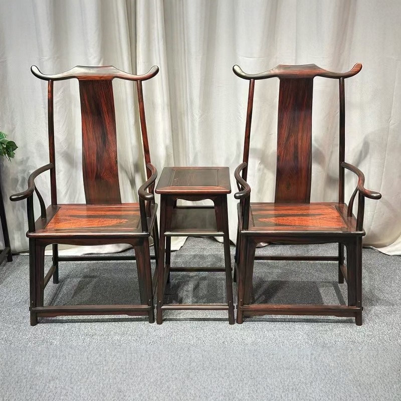 老挝大红酸枝木素面圈椅三件套红木皇宫椅交趾黄檀木客厅古典家具