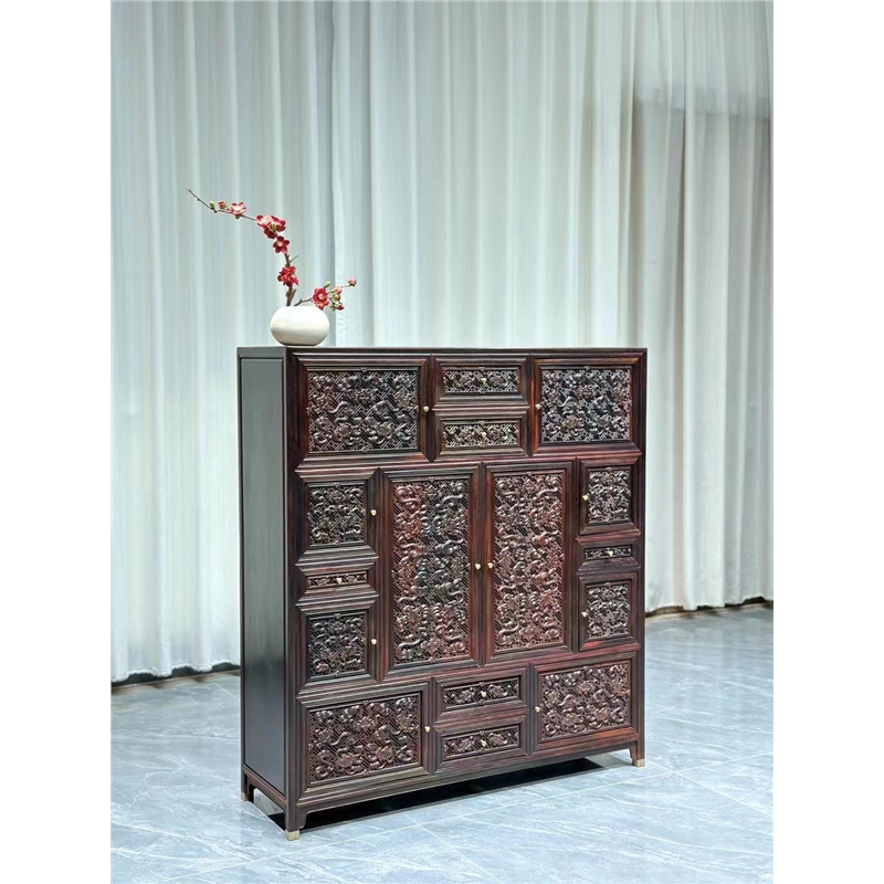 万福桌面酸枝大红收纳柜中式收藏红木多宝格复古老挝柜储物柜柜