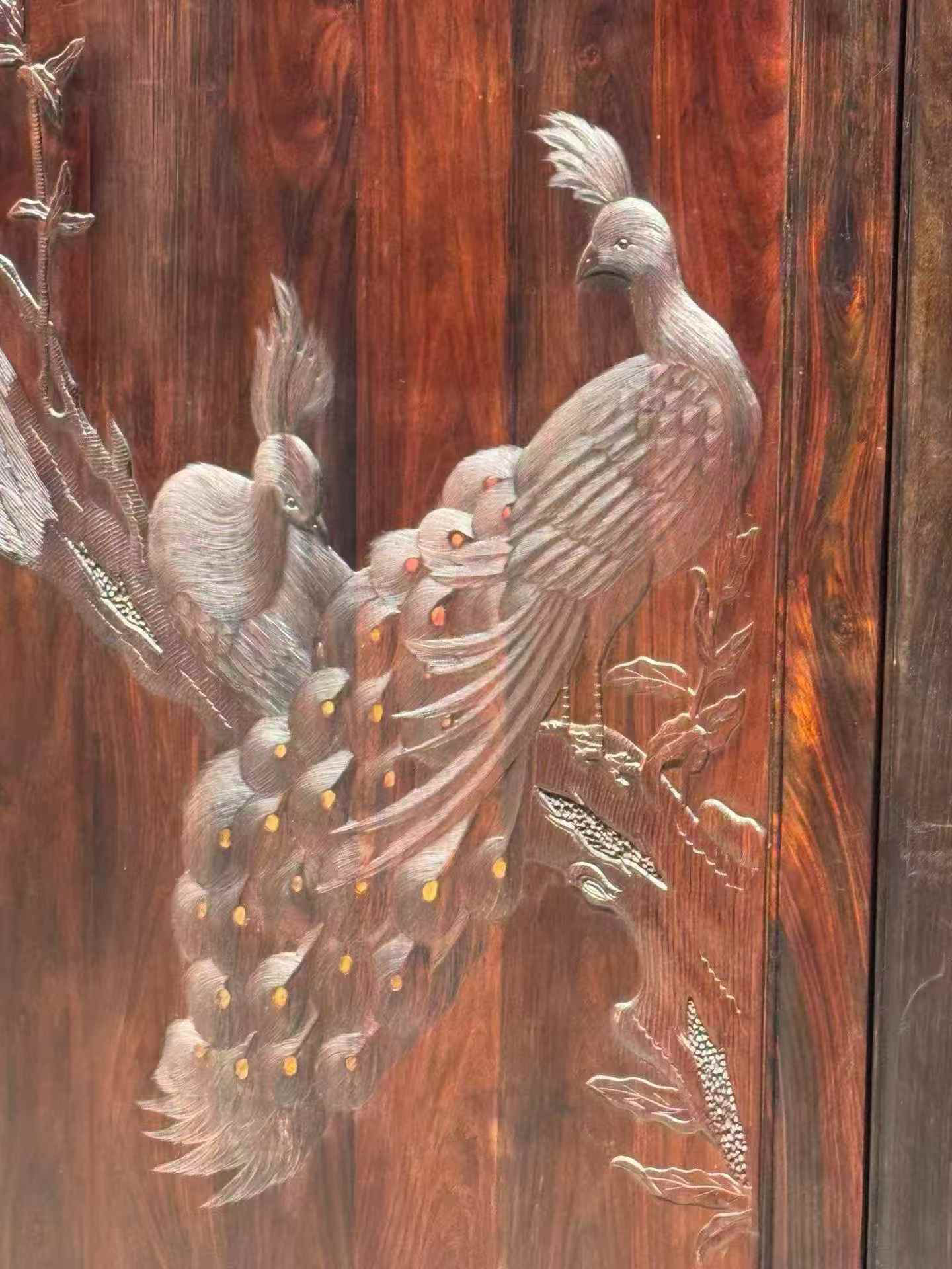 大红酸枝孔雀开屏餐边柜红木家具明清古典衣储轻奢储物柜高端定制