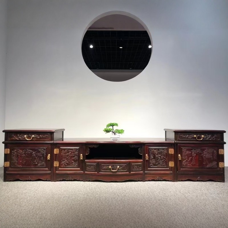 老挝大红酸枝电视柜红木中式交趾黄檀手工雕刻电视影视柜地柜储物