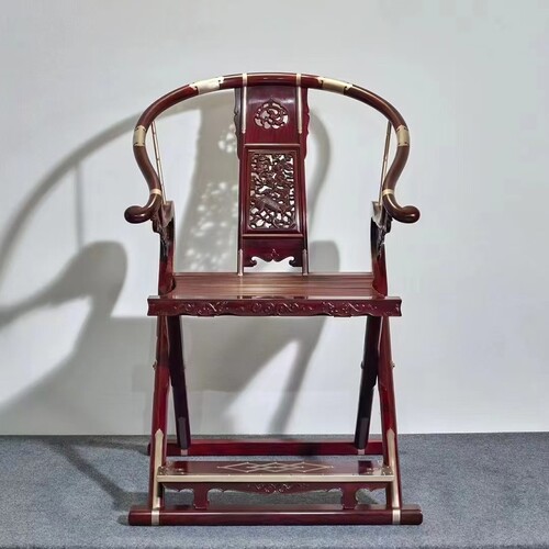 大红酸枝交椅三件套交趾黄檀实木休闲折叠休闲椅圈椅榫卯红木家具