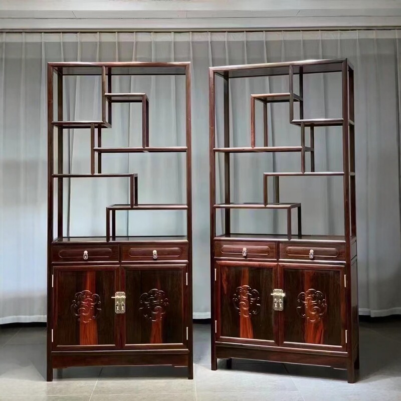 大红酸枝博古架红木多宝格无拼补红木老料置物架茶具架展示柜摆件