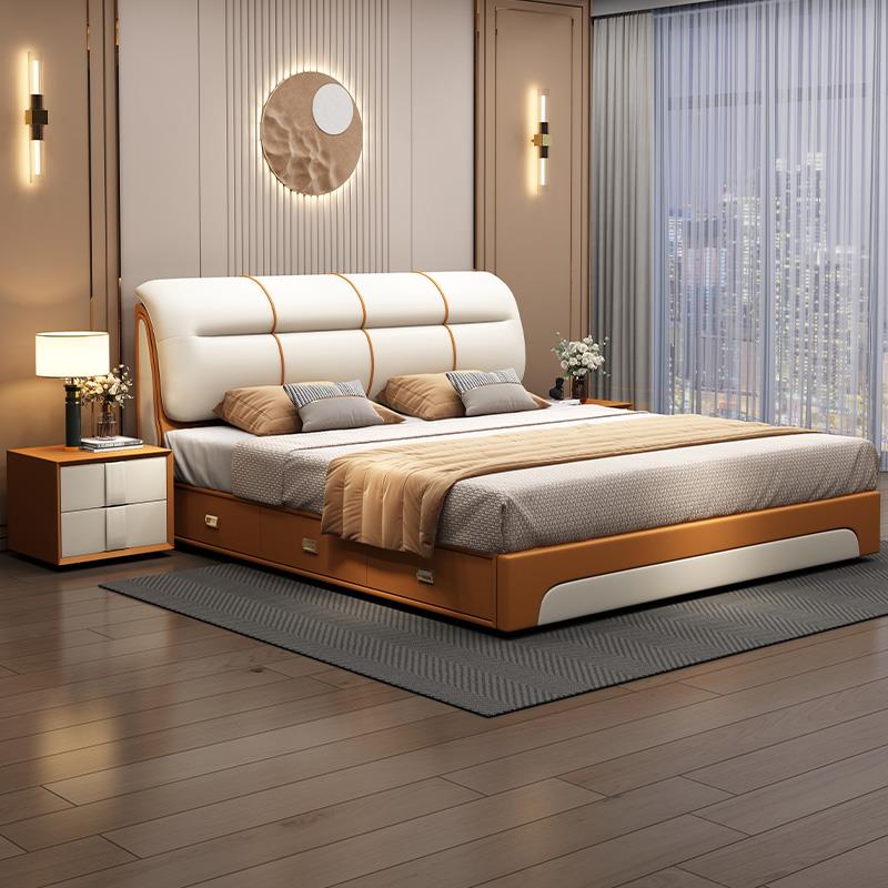 双人主卧大床现代轻奢一米八高端大气简约皮床1米8实木科技布床