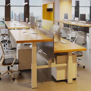 办公桌员工位2人位组合实木办公家具升降桌双人面对面坐屏风卡座