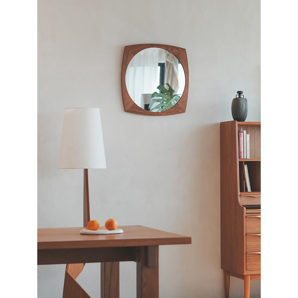 MUNA缅甸柚木中古实木壁挂镜子卫生间异形挂墙复古化妆镜民宿圆镜