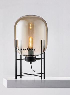 北欧后现代风格冬瓜台灯落地灯四脚玻璃地灯展台饰品样板间卧室灯