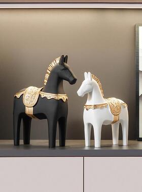 轻奢艺术木马摆件客厅办公室书房高级感装饰入户玄关乔迁新居礼物