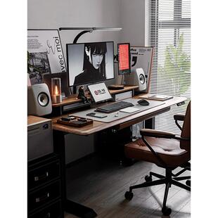 实木电动升降桌大板电脑台式 桌家用大长书桌卧室双人电竞桌办公桌